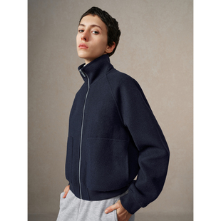 华吉言【棒球社】100高支羊毛定制染色立领双面呢短款外套S