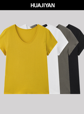 华吉言【自在t】棉亚麻混纺宽松V领正肩短袖T恤女2026新款上衣夏
