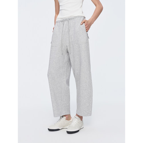 华吉言【贝壳裤】抽绳松紧腰空气层阔腿宽松弯刀休闲裤九分卫裤女