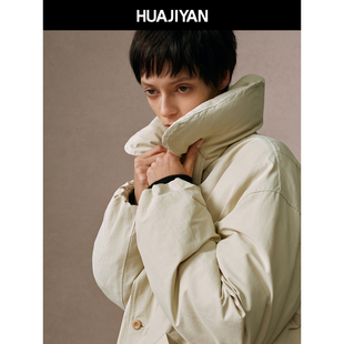 外套羽绒服 90鹅绒落肩宽松泡泡领中长款 华吉言 雪花