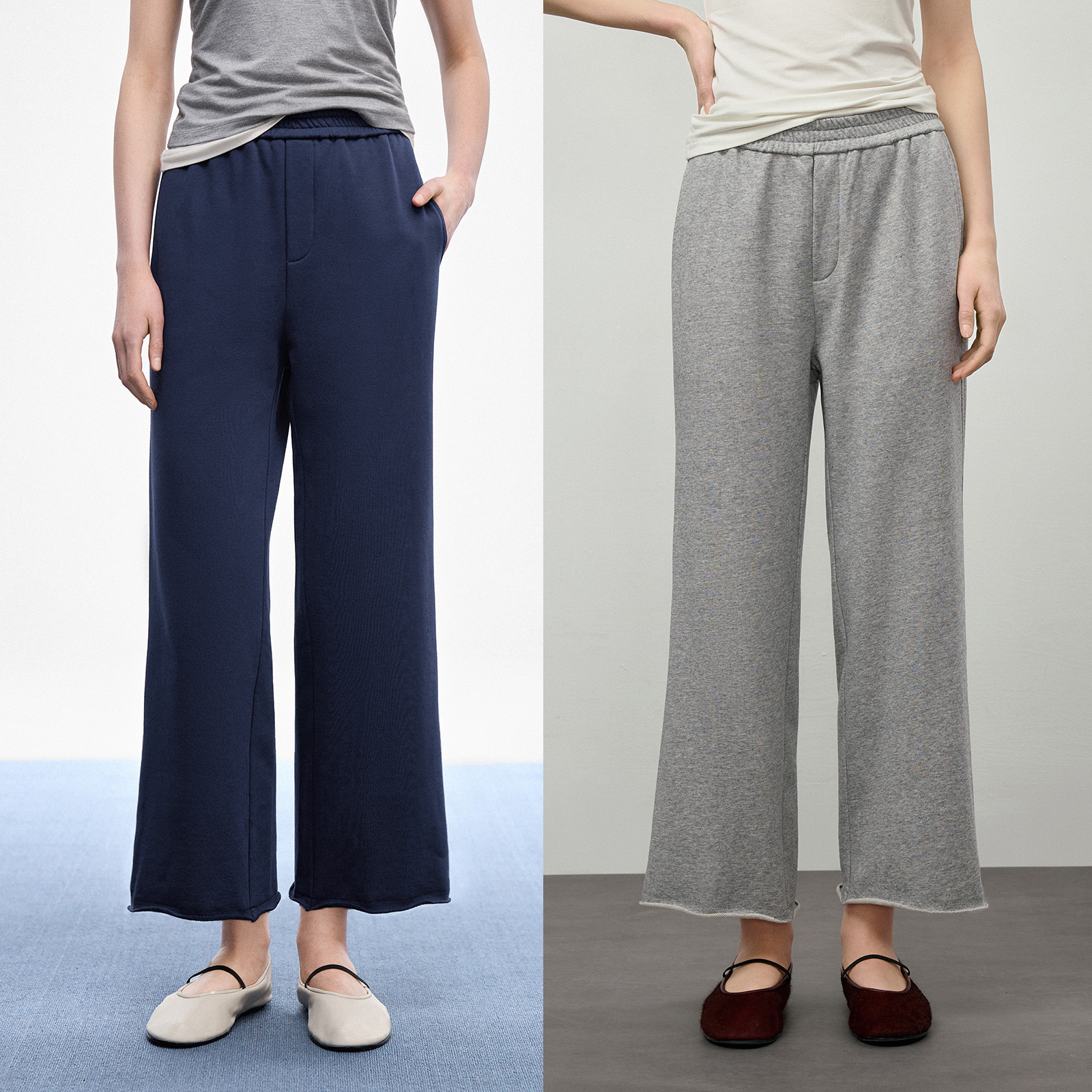 华吉言【九分卫裤】有机棉微喇脚口卷边设计九分卫裤