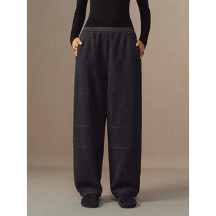 华吉言【双杠裤】摇粒绒羊毛混纺宽松舒适休闲裤加绒阔腿裤女冬季