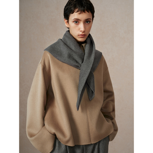 双面呢大衣外套女秋冬新款 100纯羊毛拉链短款 燕麦奶咖 华吉言