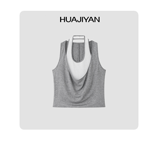 上衣 麻醋酸天丝混纺假两件无袖 华吉言 吉赛尔