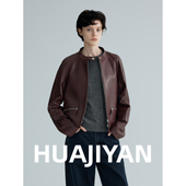 华吉言 夹克皮衣外套春款 绯闻 油蜡头层绵羊皮圆领宽松复古短款