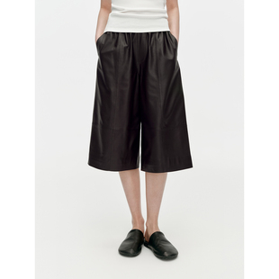 羊皮革细腻哑光松紧腰阔腿七分皮裤 华吉言 暗河