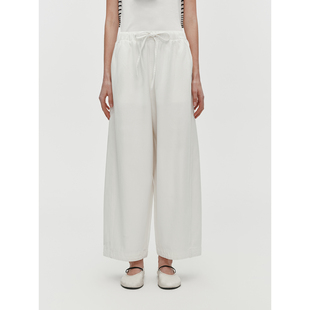 100精梳棉弹力松紧腰百搭直筒阔腿九分牛仔裤 女 新白牛 华吉言