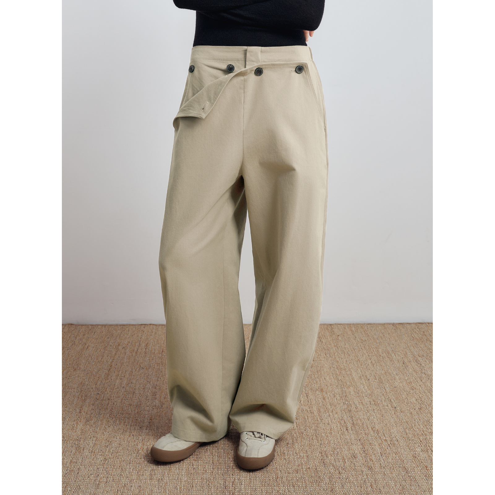 华吉言【长笛】100棉设计感牛角扣挡片宽松弯刀休闲裤百搭阔腿裤