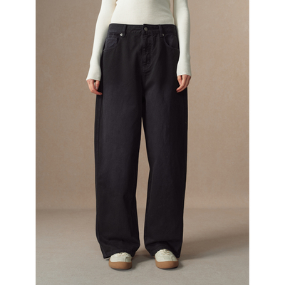 华吉言【梦湖】全棉定制染色复古磨白做旧高腰阔腿牛仔裤女秋冬
