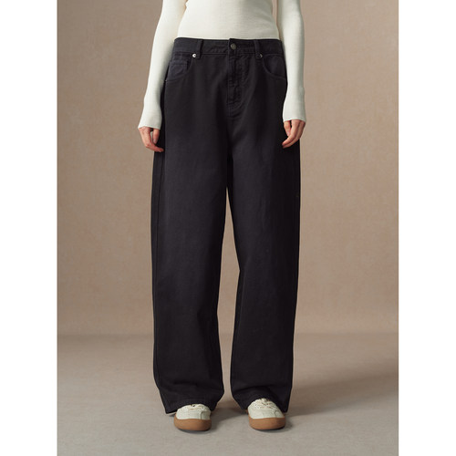 华吉言【梦湖】全棉定制染色复古磨白做旧高腰阔腿牛仔裤女秋冬