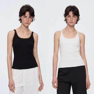 百搭吊带背心女 埃及长绒棉竖条纹肌理感U领修身 华吉言 春蕾