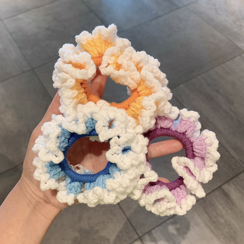 Retro color matching wool wavy hair ring French simple tempe