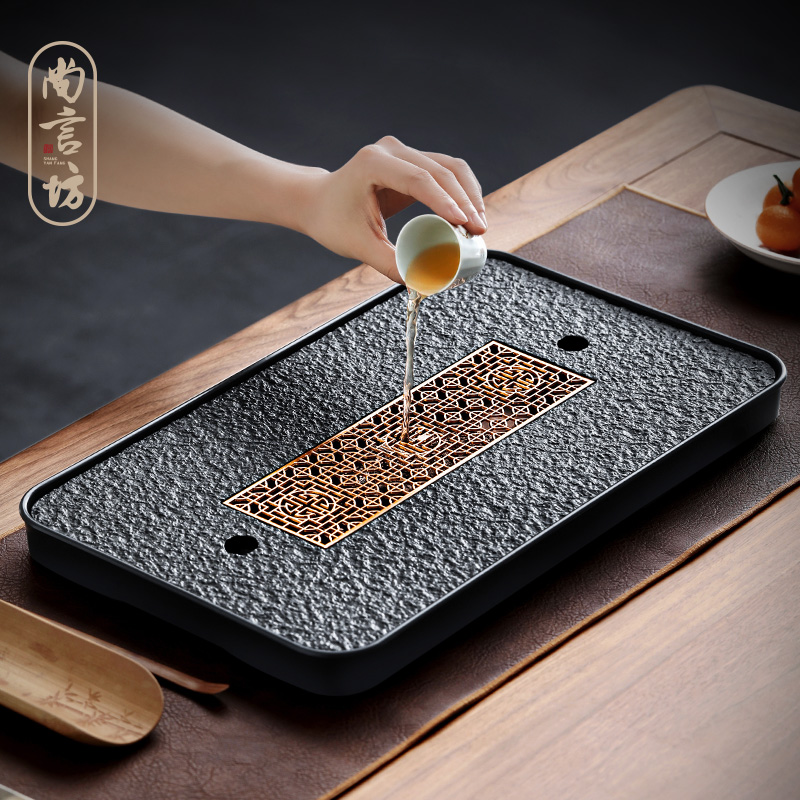 尚言坊仿乌金石瓷砖茶盘小茶台茶具托盘小型储水干泡盘石盘