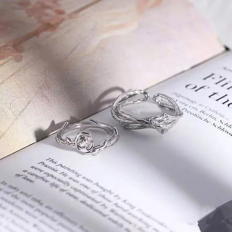 荆棘玫瑰情侣戒指一对小众设计玫瑰男女对戒送情人节礼物