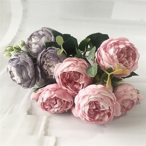 30cm Rose Pink Silk Peony Artificial Flowers Bouquet 5 Big H