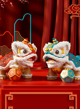 国潮醒狮招财摆件新中式客厅玄关家居饰品店铺办公室发财开业礼物