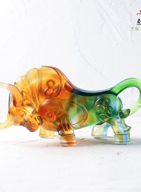 速发琉牛璃礼物礼业开品牛气冲天中国特色书房生日摆件轻奢高档工