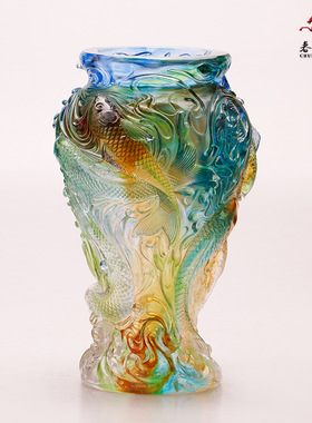 速发琉璃鸿运平安花瓶工艺品创意家居新礼礼婚品物电视柜装饰摆件