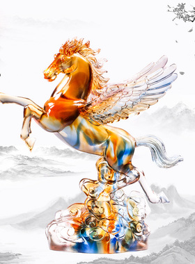 速发琉璃飞马件摆到成功马马招财家居装饰礼品创意工艺品送礼高端