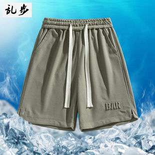 搭沙滩裤 速发复古运动生裤 季 学短篮球五分裤 潮 男夏百钢印街头中裤
