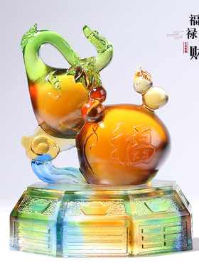 速发厅璃葫芦招财琉件中式客摆家居装饰品送领导长辈贺寿乔迁开业