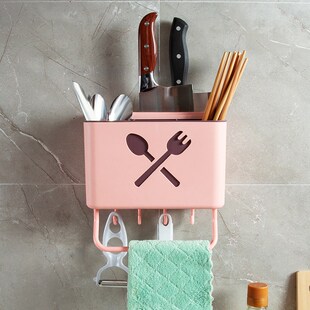 速发壁挂式沥水篓子筷置物架盒用筷筒厨房餐具勺子收纳家带刀架毛