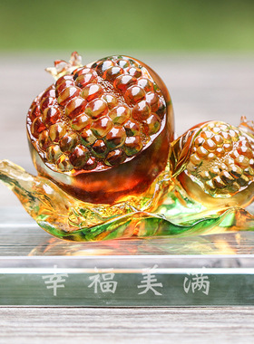 速发琉璃结子石榴摆品多子多福装新品创意工艺礼件送饰人结婚生日