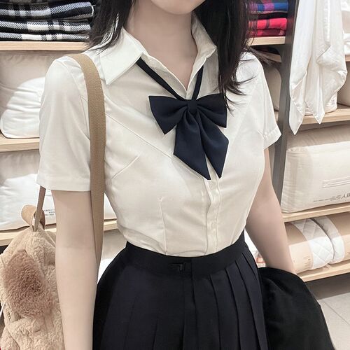 速发jk制服辣妹收腰学院风夏百风白搭衬衣纯欲色套装