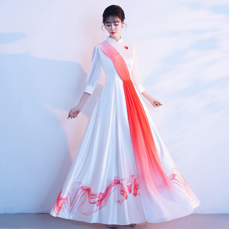 速发成人大合唱团演出服旗袍红歌比赛表演服装民歌指挥晚礼服中国