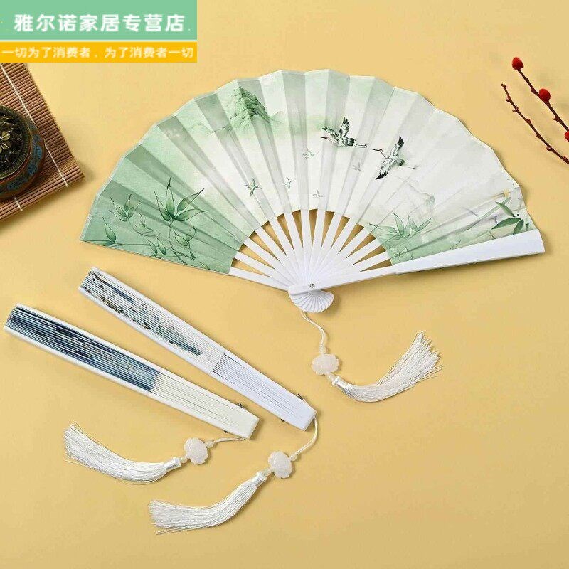 速发汉服扇子男童国风8寸塑料扇流苏吊坠国潮折扇儿童绢布古风撕图片