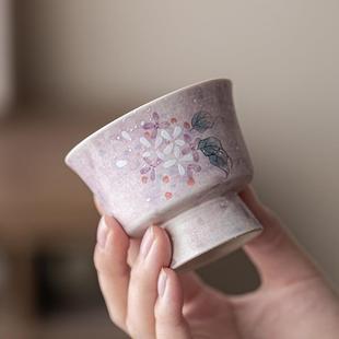 手绘绣球花茶杯陶瓷普洱茶主人品茗杯高颜值精致杯子女士专用送礼
