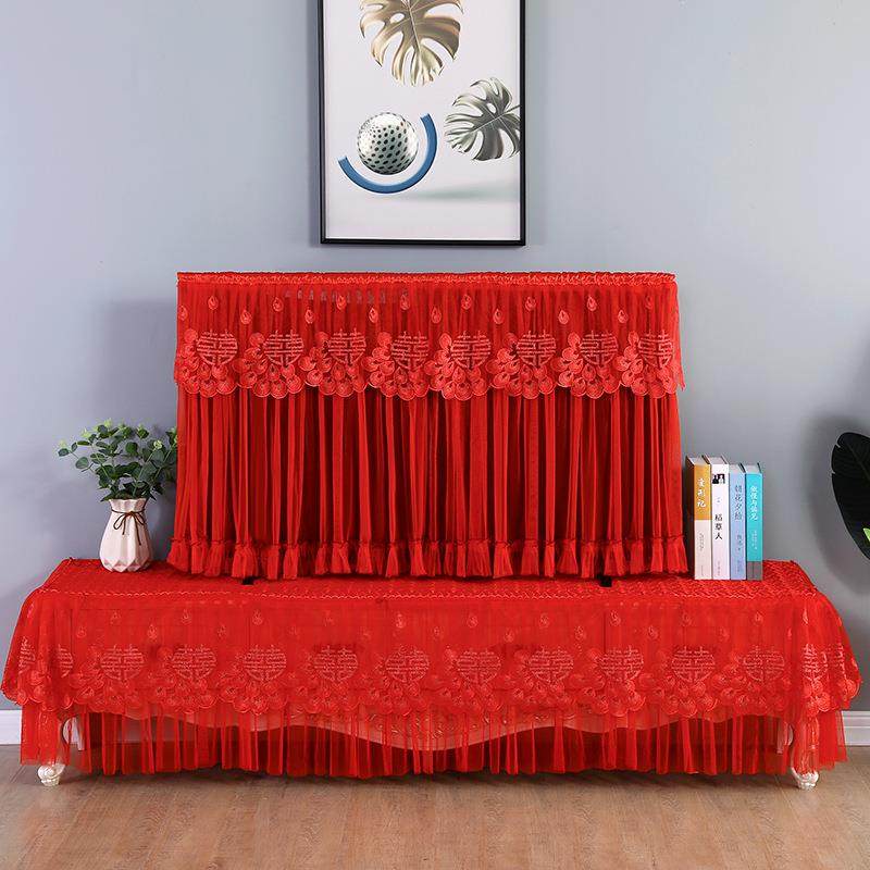 新款 蕾丝大红色结婚电视机防尘罩台式挂式55 65寸液晶电视布盖布