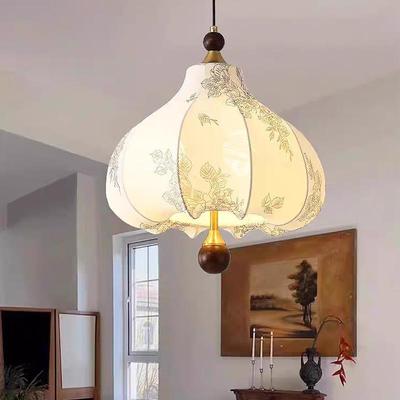 法式客厅吊灯中古风布艺名宿餐厅吊灯美式复古实木卧室灯阳台灯具