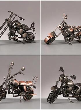 复古摩托老爷车模型客厅玄关装饰品摆设高级感铁艺金属工艺品摆件