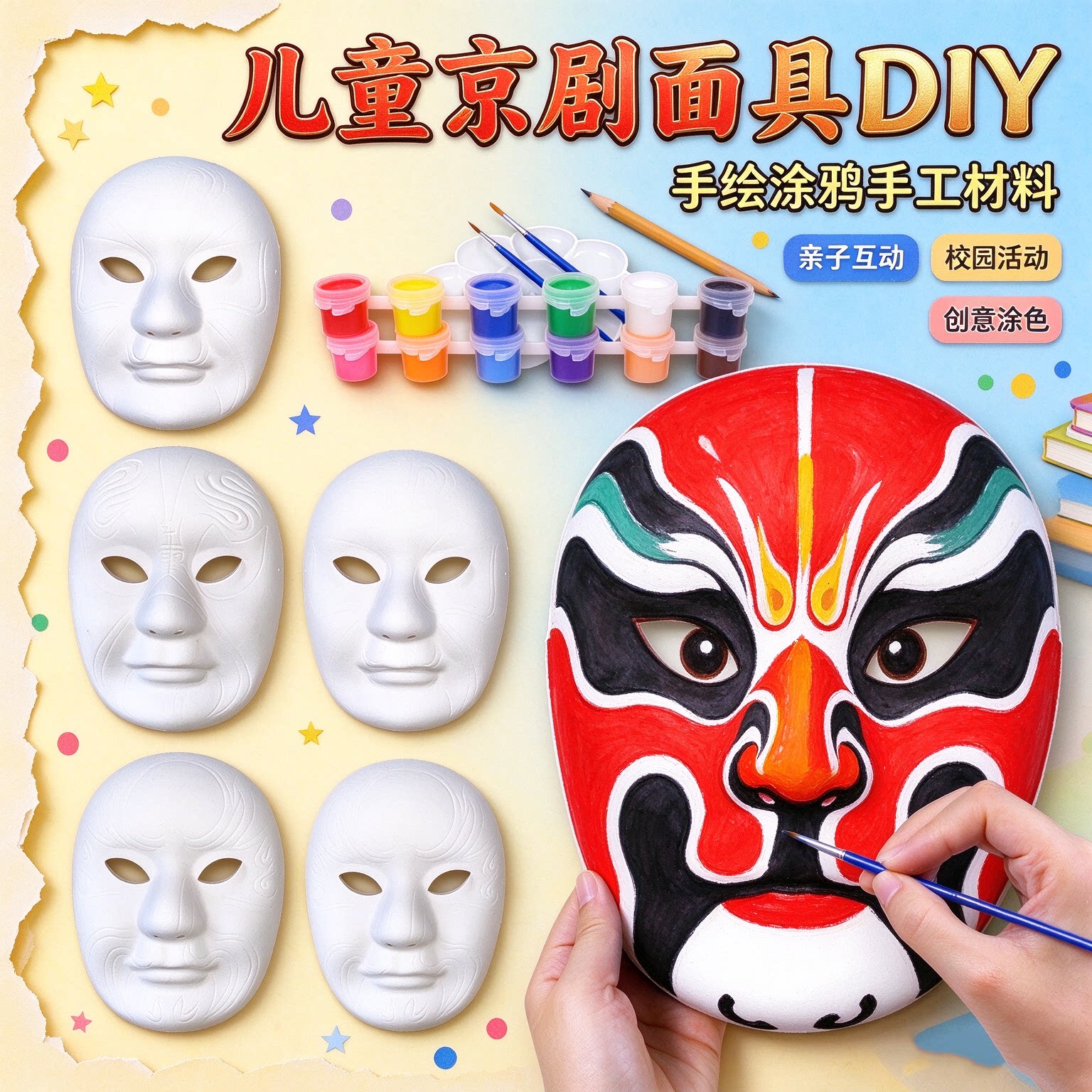 京剧脸谱手工diy面具空白非遗儿童绘画压痕涂鸦幼儿园亲子团建