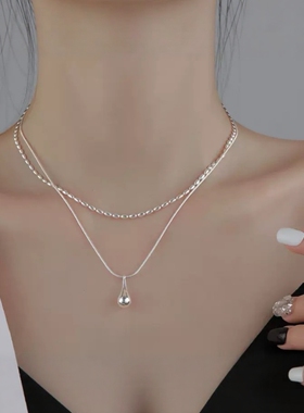 双层水滴项链女简约冷淡风精致优雅S925镀银色锁骨链ins小众百搭