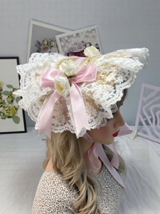 汉洋头饰折衷洛丽塔扁帽lolita风草帽波奈特BNT搭蕾草帽子