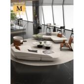 商业地产接待无障碍豪华皮革艺术l型沙发售楼处洽谈区现代简约曲