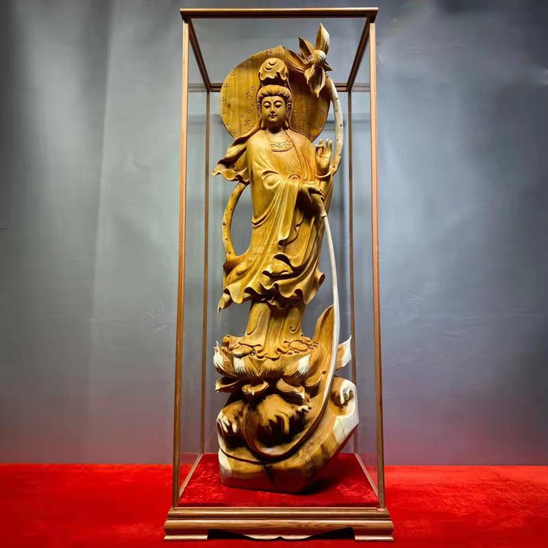 崖柏木雕观世音神像 纯手工中式木雕摆件 福州木雕人物神像 客厅