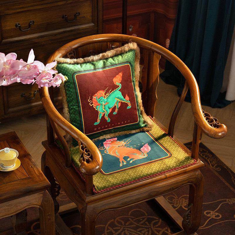 氛围感新中式神兽红木圈椅座垫太师椅垫国风茶椅坐垫冬季国潮风,居家布艺,椅垫,淘宝优惠券,粉丝福利购,淘宝优惠卷