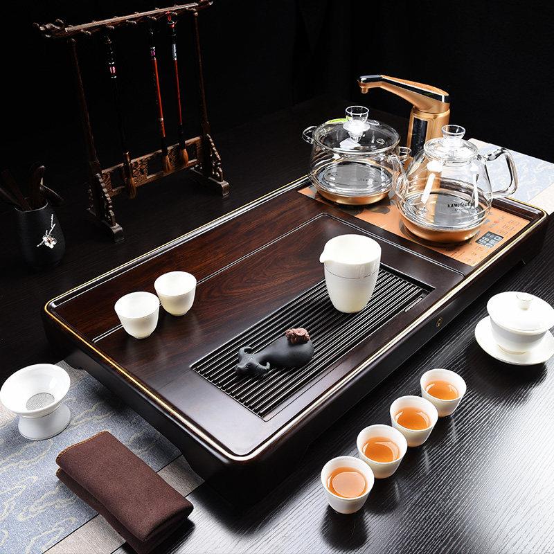 黑檀实木茶盘整套装全自动一体带电磁炉茶台烧水壶功夫茶杯具家用