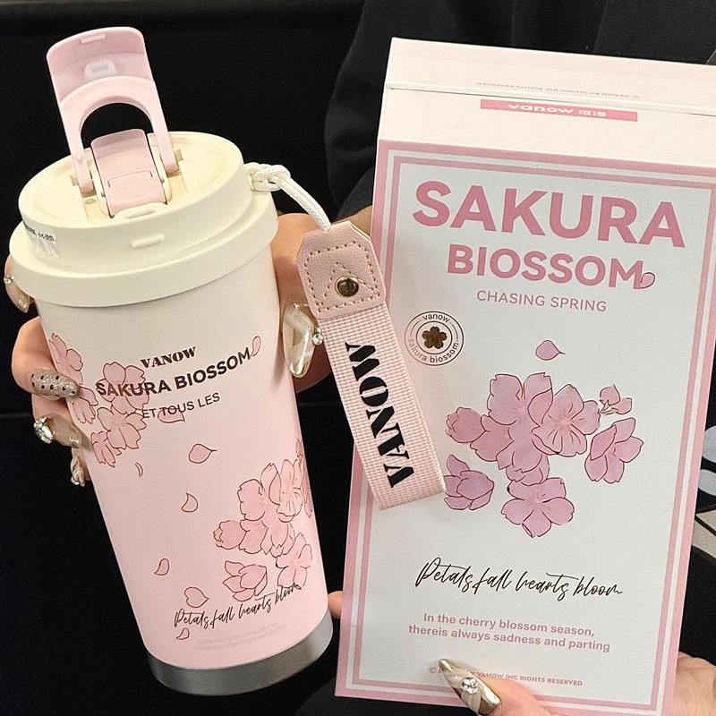 Vanow水杯保温杯蝴蝶新款水杯高颜值女生日礼物陶瓷内胆咖啡杯