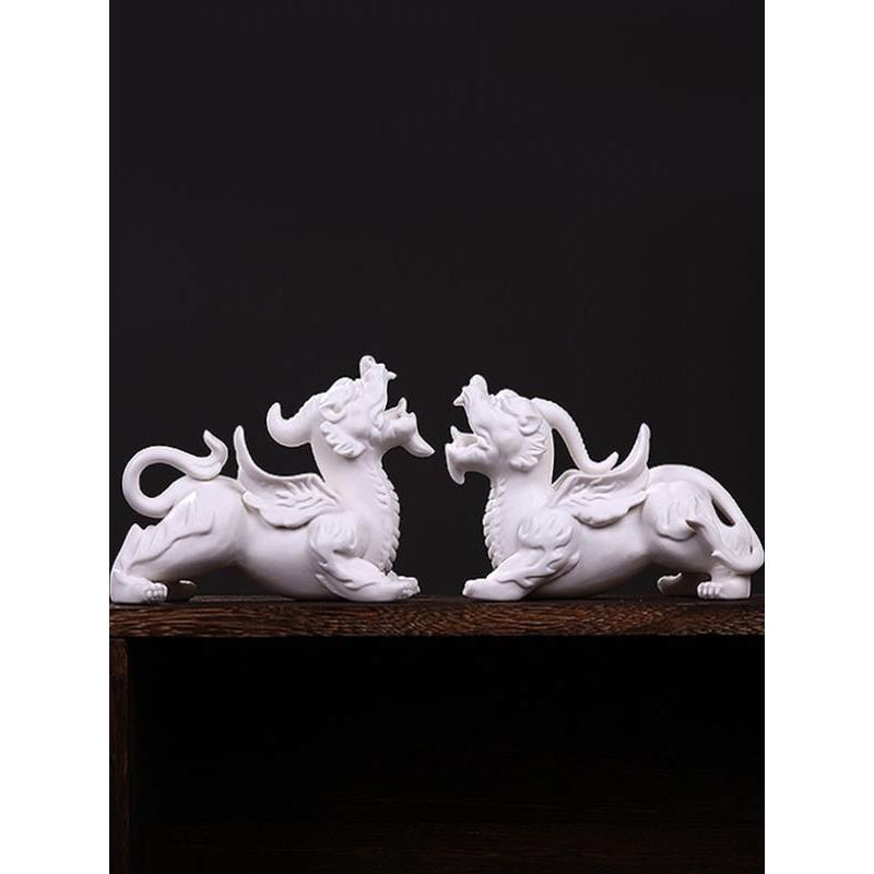 《飞天貔貅》德化陶瓷瓷貔貅摆件公母一对家居店铺办公室开业礼品
