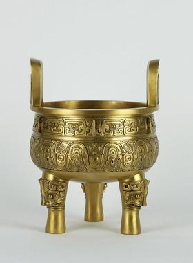 纯黄铜克鼎摆件仿古青铜器办公室家居桌面装饰工艺品三足鼎铜摆件