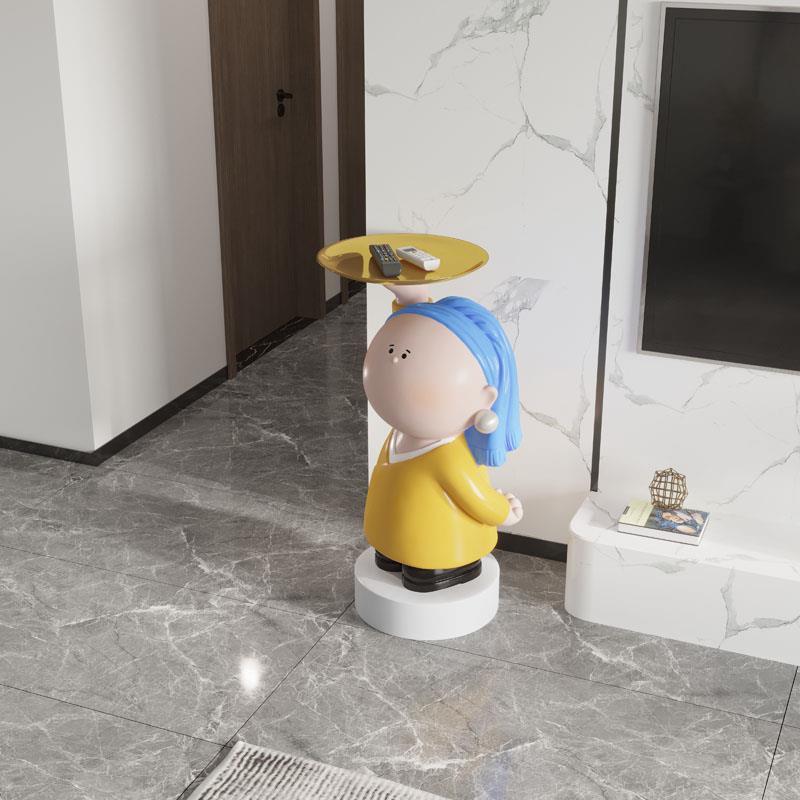 戴带珍珠耳环的少女客厅大型落地托盘新婚乔迁送礼物装饰品大摆件