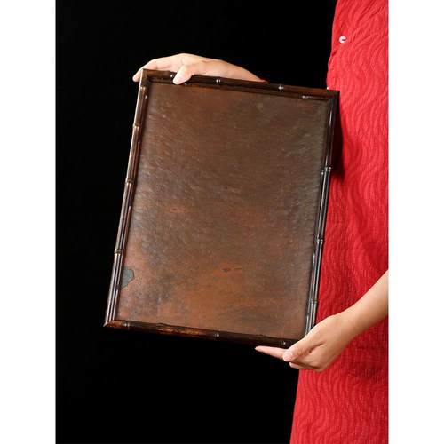 复古紫竹岩石竹编岩板盘干泡茶盘茶具收纳托盘杯垫茶席长方形大号