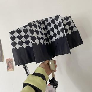 msho雨伞女晴雨两用格子高级感防晒防紫外线小巧便携太阳伞ins风
