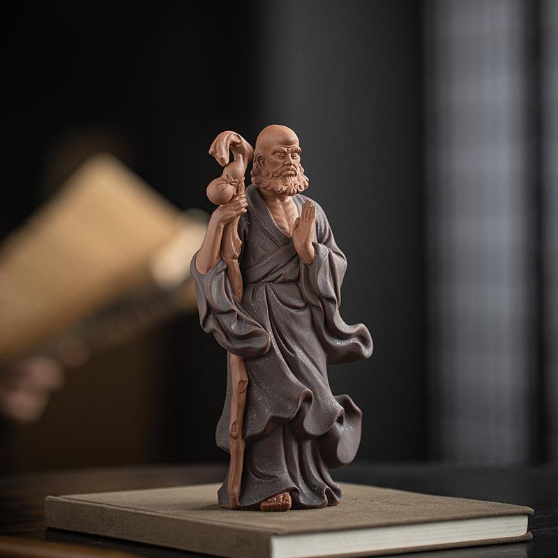 中式禅意渡江达摩祖师摆件手工陶瓷工艺品家居客厅博古架桌面装饰