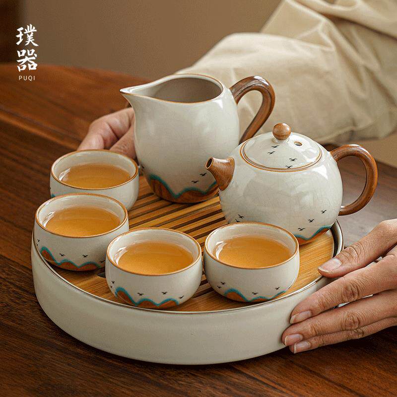 2026新款米黄汝窑功夫茶具套装家用轻奢高档中式汝瓷泡茶壶喝茶杯