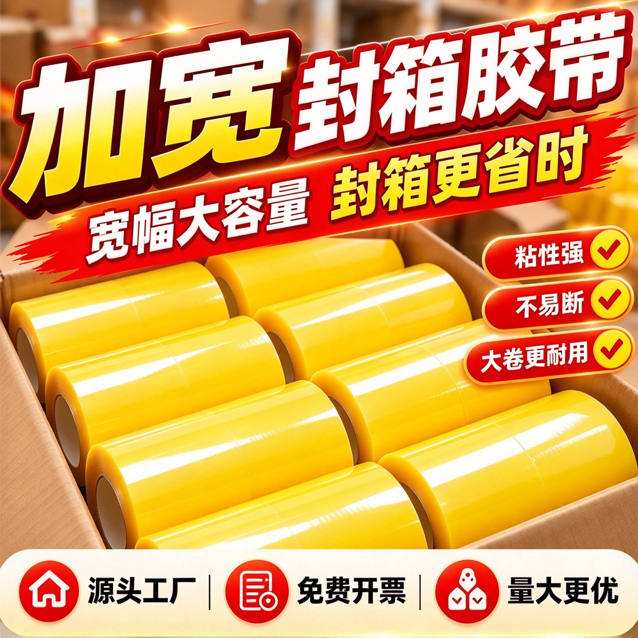 封箱胶带加宽加厚单卷高粘度防水打包美工纸箱工厂直销胶纸米黄色